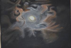 2 - Clouds at Night in Hard Pastel on Black Paper