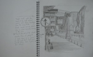Sketch of Temple Gates in H Pencil w Notes