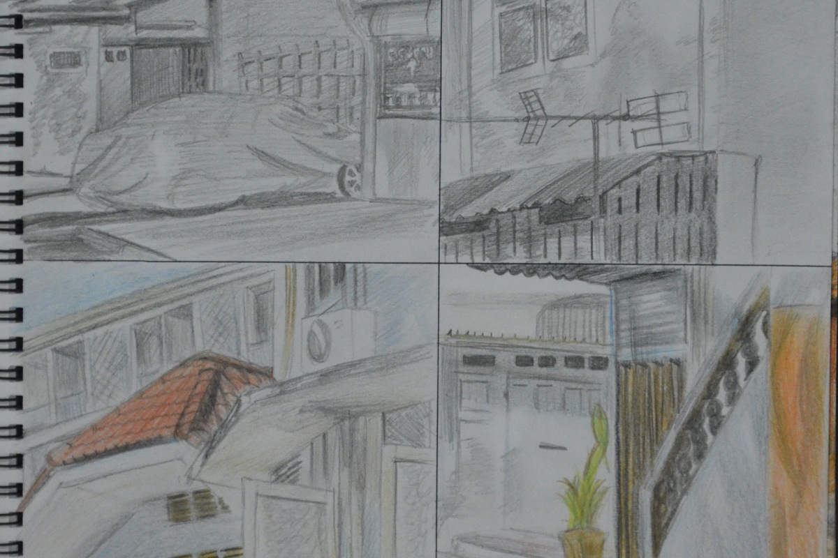 10 cm Squares Tonal and Detail Drawings with 3B and Colour Pencils