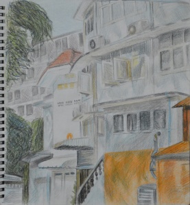 Back of the Shops in 3B Pencil and Dry Watercolour Pencils