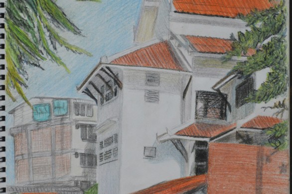 Section of School in 3B and Dry Watercolour Pencils