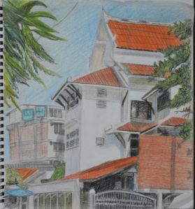 Section of School in 3B and Dry Watercolour Pencils