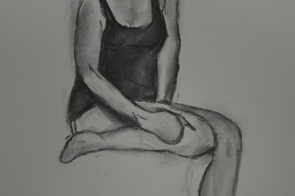 3rd Drawing Sat on Bed 1 Leg Up A2