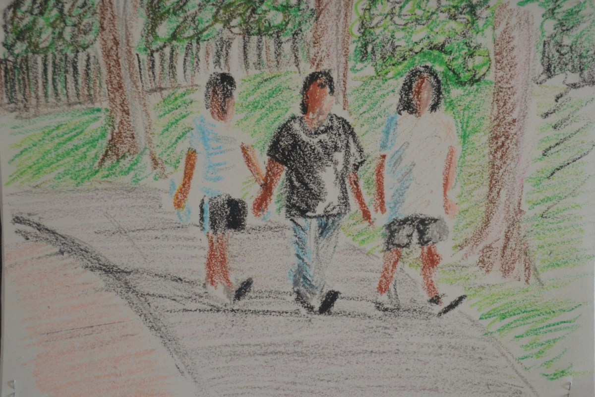 4 - Walking Women in Oil Pastel