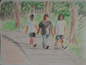 4 - Walking Women in Oil Pastel