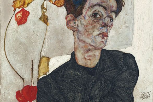 Egon Schiele Self Portrait with Physalis 1912
