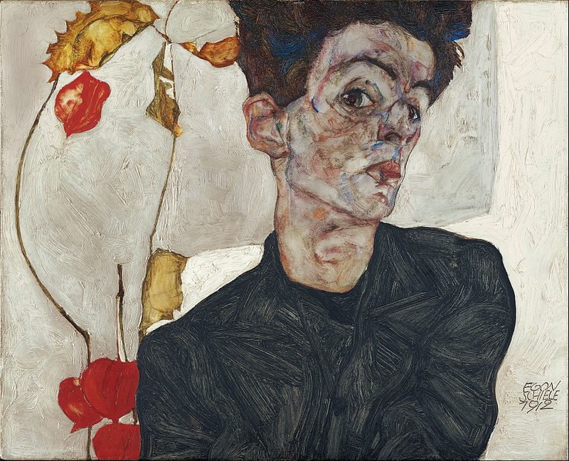 Egon Schiele Self Portrait with Physalis 1912