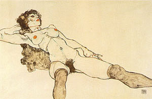Egon Schiele Reclining Woman with Legs Apart 1914