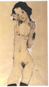 Egon Schiele Standing Female Nude with Black Hair 1910