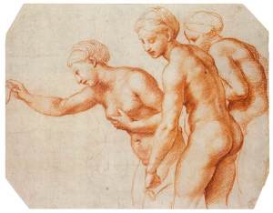 Raphael - Red chalk study for the Villa Farnesina Three Graces